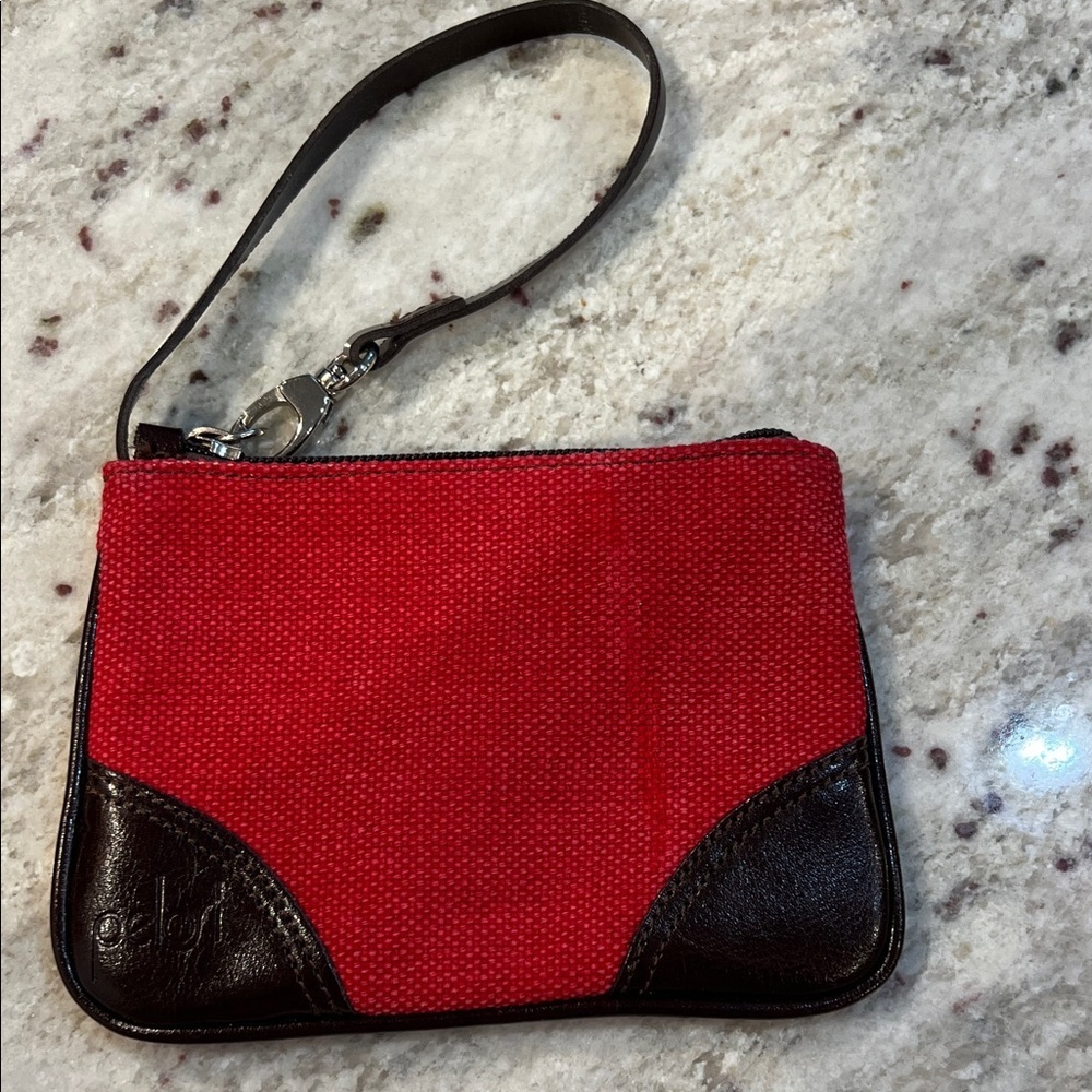 Pelosl Red and Black Tweed and Leather Wristlet